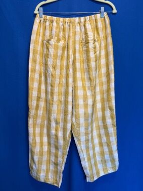 Krista Larson Womens 100 % Silk Elastic Check Waist Front Pocket Pants OSFM